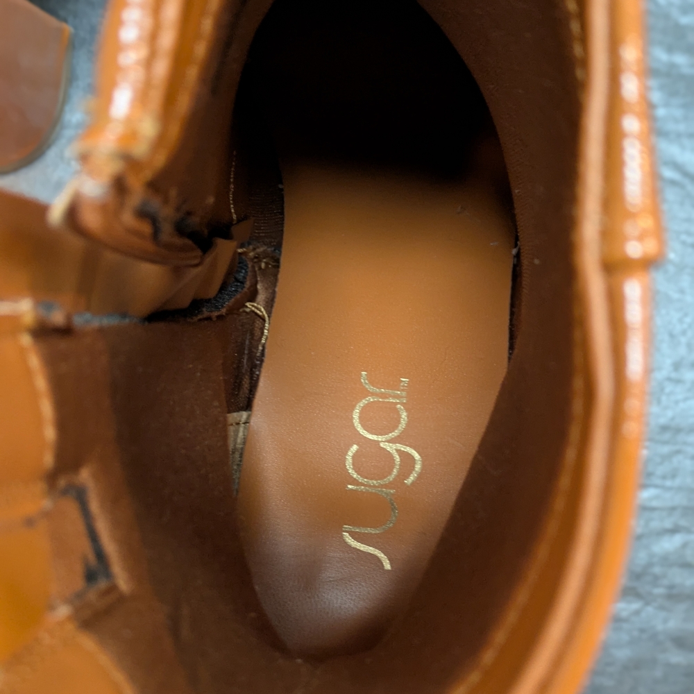 Sugar Glossy Tan Heeled Boots - Picture 5 of 8